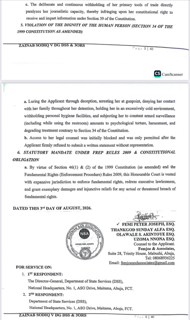 Journalist Zainab Sues DSS, AGF for N4bn Over Alleged Unlawful Detention 6 IMG 2798